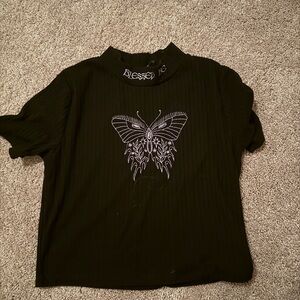 Disturbia Black Butterfly Graphic Crop Top